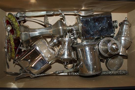 Dutch silver pill box & other silver items, plated items including cruet stands